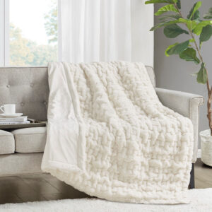 Ruched Faux Fur Throw Blanket