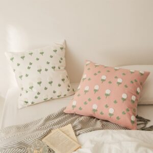 Floral Embroidered Cotton Pillow Cover